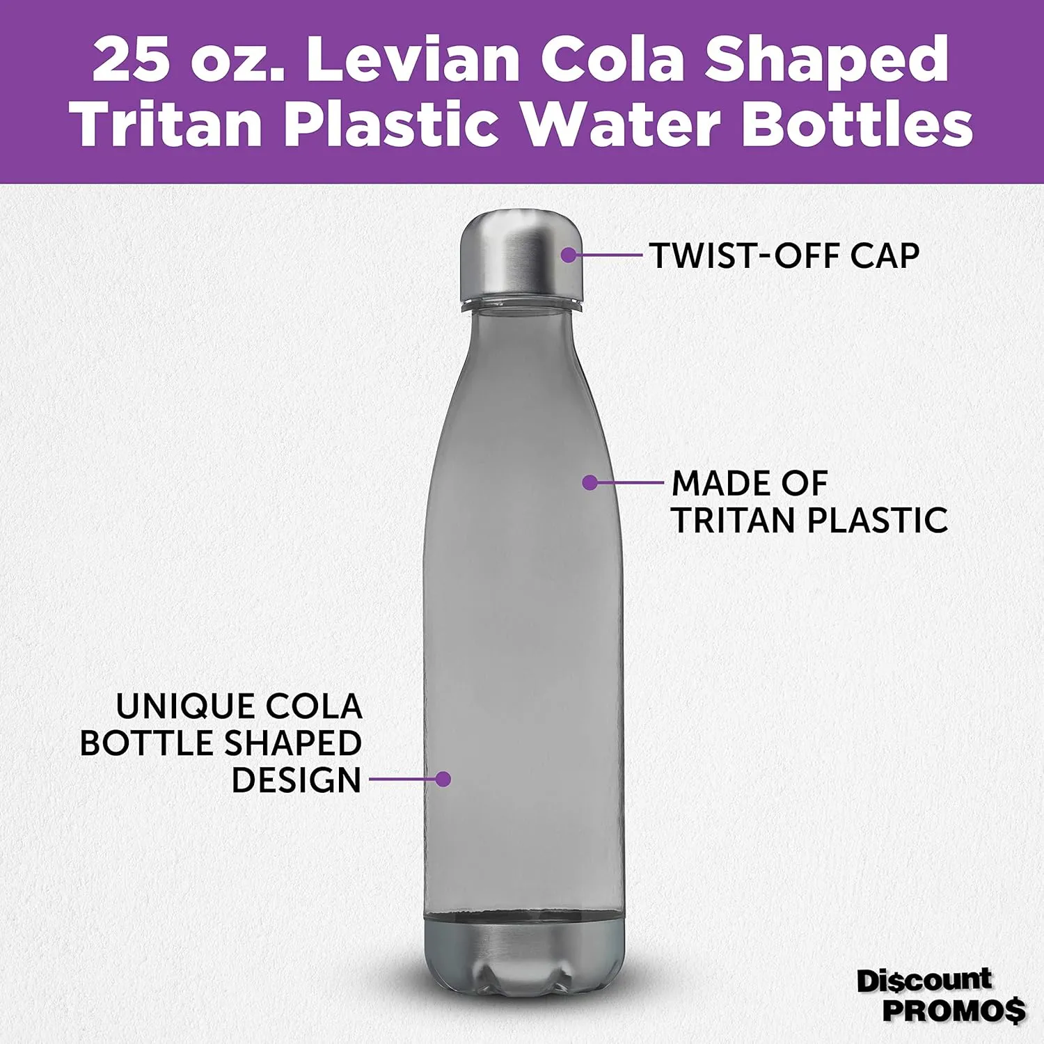 DISCOUNT PROMOS Levian Cola Shaped Plastic Bottles 25 oz. Set of 10, Bulk Pack - BPA Free, Great for Gym, Hiking, Cycling, Yoga and More - Smoke