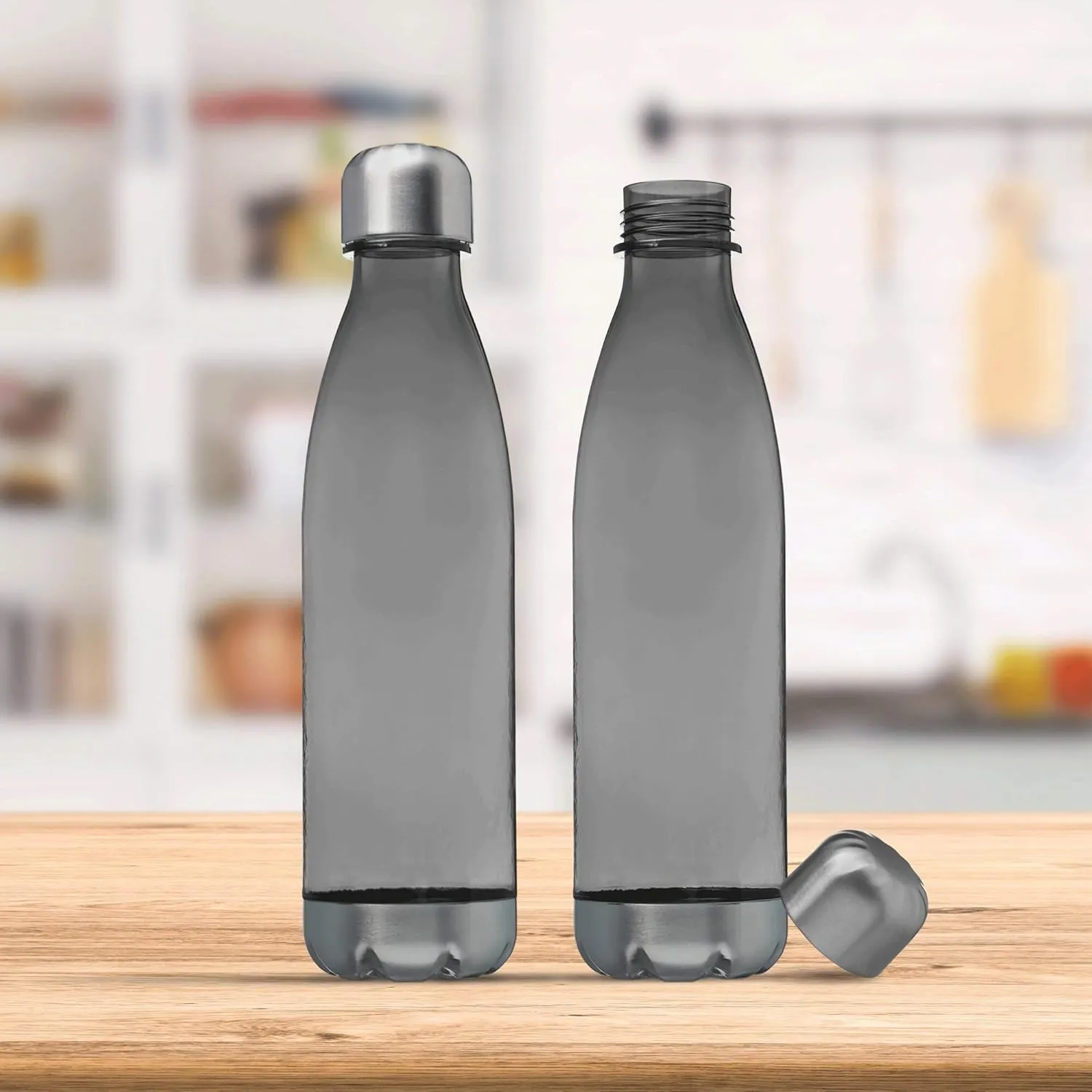 DISCOUNT PROMOS Levian Cola Shaped Plastic Bottles 25 oz. Set of 10, Bulk Pack - BPA Free, Great for Gym, Hiking, Cycling, Yoga and More - Smoke