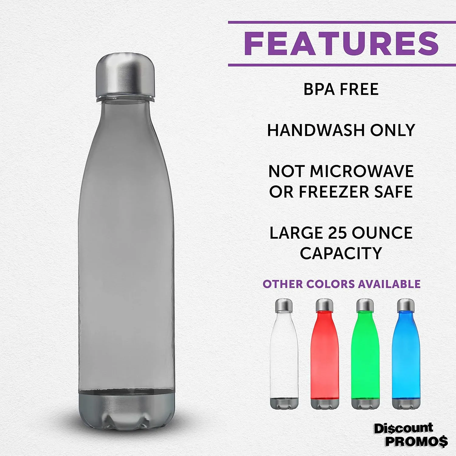 DISCOUNT PROMOS Levian Cola Shaped Plastic Bottles 25 oz. Set of 10, Bulk Pack - BPA Free, Great for Gym, Hiking, Cycling, Yoga and More - Smoke