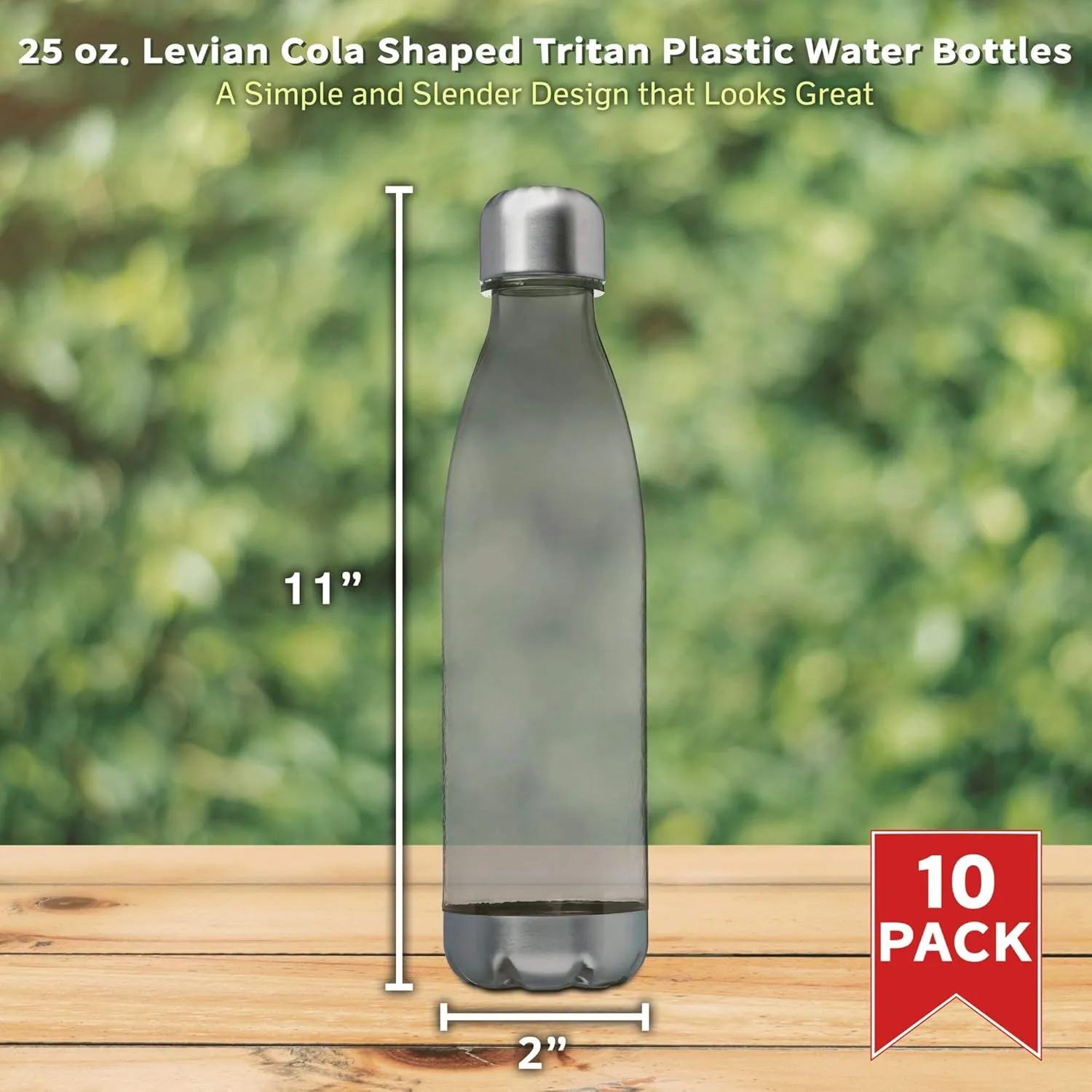DISCOUNT PROMOS Levian Cola Shaped Plastic Bottles 25 oz. Set of 10, Bulk Pack - BPA Free, Great for Gym, Hiking, Cycling, Yoga and More - Smoke
