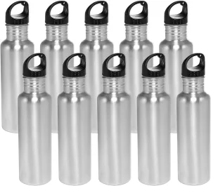 DISCOUNT PROMOS Stainless Steel Water Bottles 26 oz. Set of 10, Bulk Pack - Reusable, Leak Proof, Perfect for Gym, Hiking, Camping, Outdoor Sports - Silver