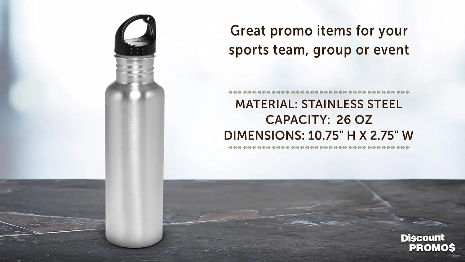 DISCOUNT PROMOS Stainless Steel Water Bottles 26 oz. Set of 10, Bulk Pack - Reusable, Leak Proof, Perfect for Gym, Hiking, Camping, Outdoor Sports - Silver