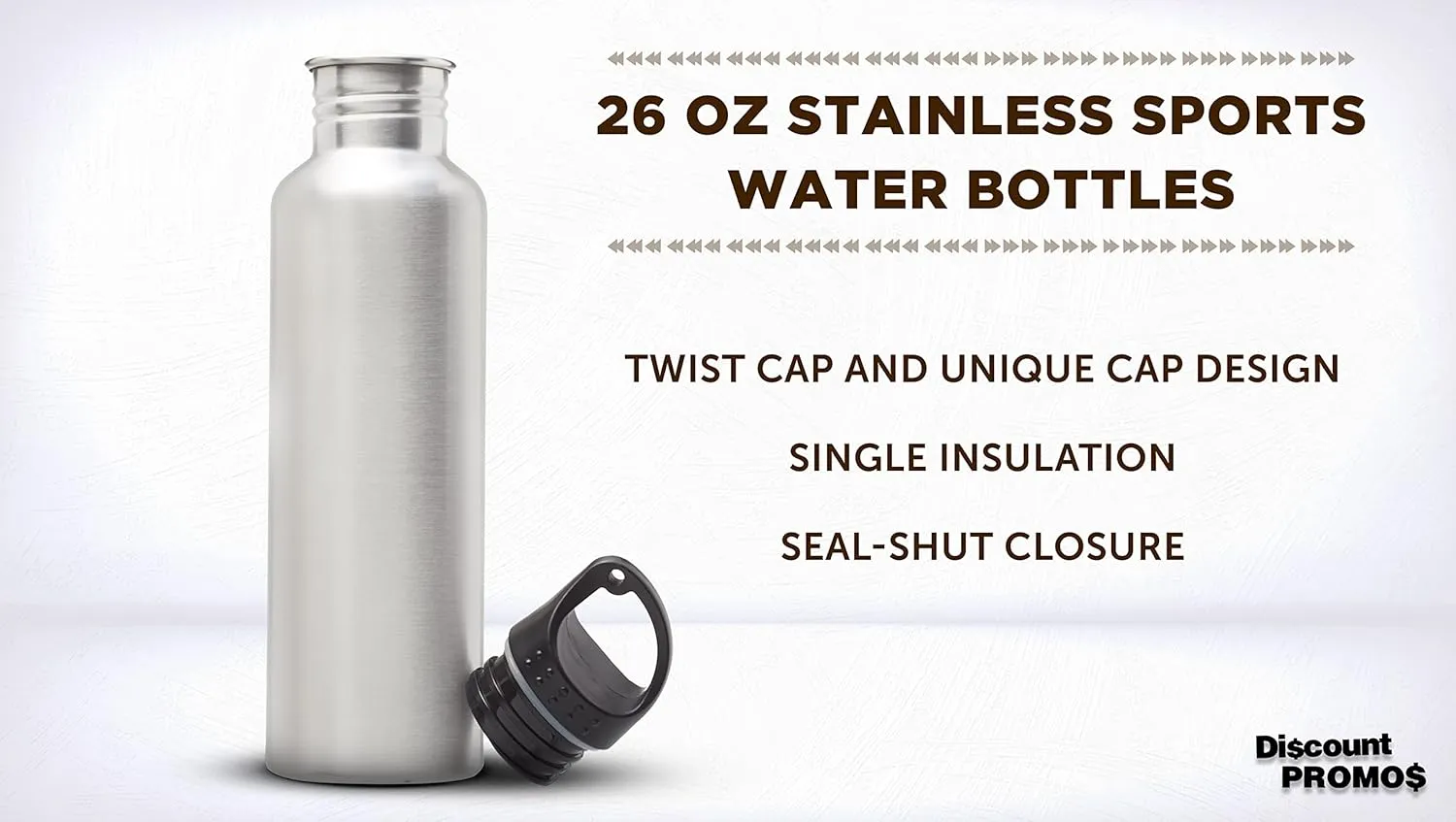 DISCOUNT PROMOS Stainless Steel Water Bottles 26 oz. Set of 10, Bulk Pack - Reusable, Leak Proof, Perfect for Gym, Hiking, Camping, Outdoor Sports - Silver