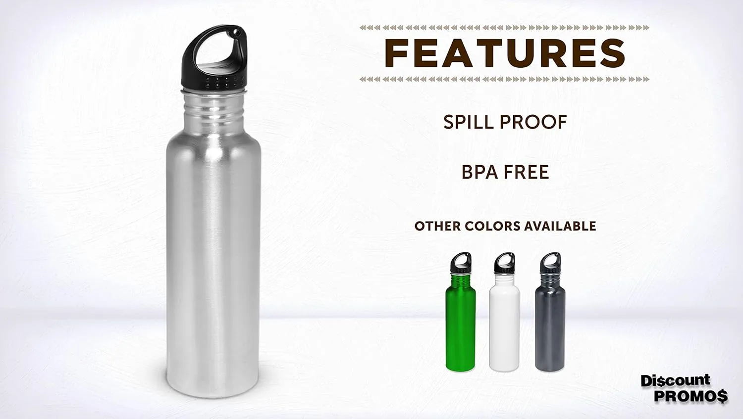 DISCOUNT PROMOS Stainless Steel Water Bottles 26 oz. Set of 10, Bulk Pack - Reusable, Leak Proof, Perfect for Gym, Hiking, Camping, Outdoor Sports - Silver