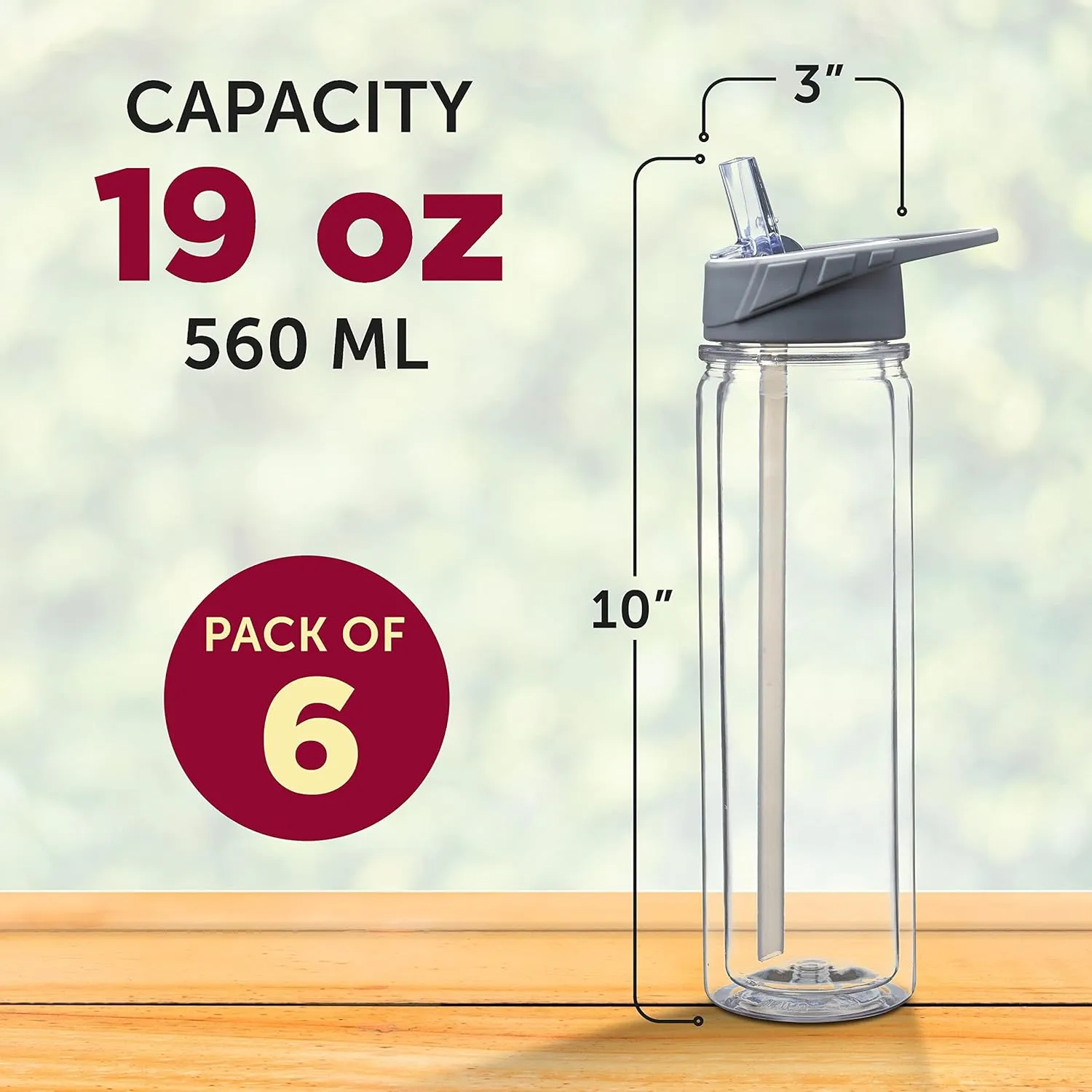 DISCOUNT PROMOS Tritan Sports Bottles with Straw 19 oz. Set of 6, Bulk Pack - Great for Gym, Hiking, Cycling, Camping, Backpacking, School - Clear