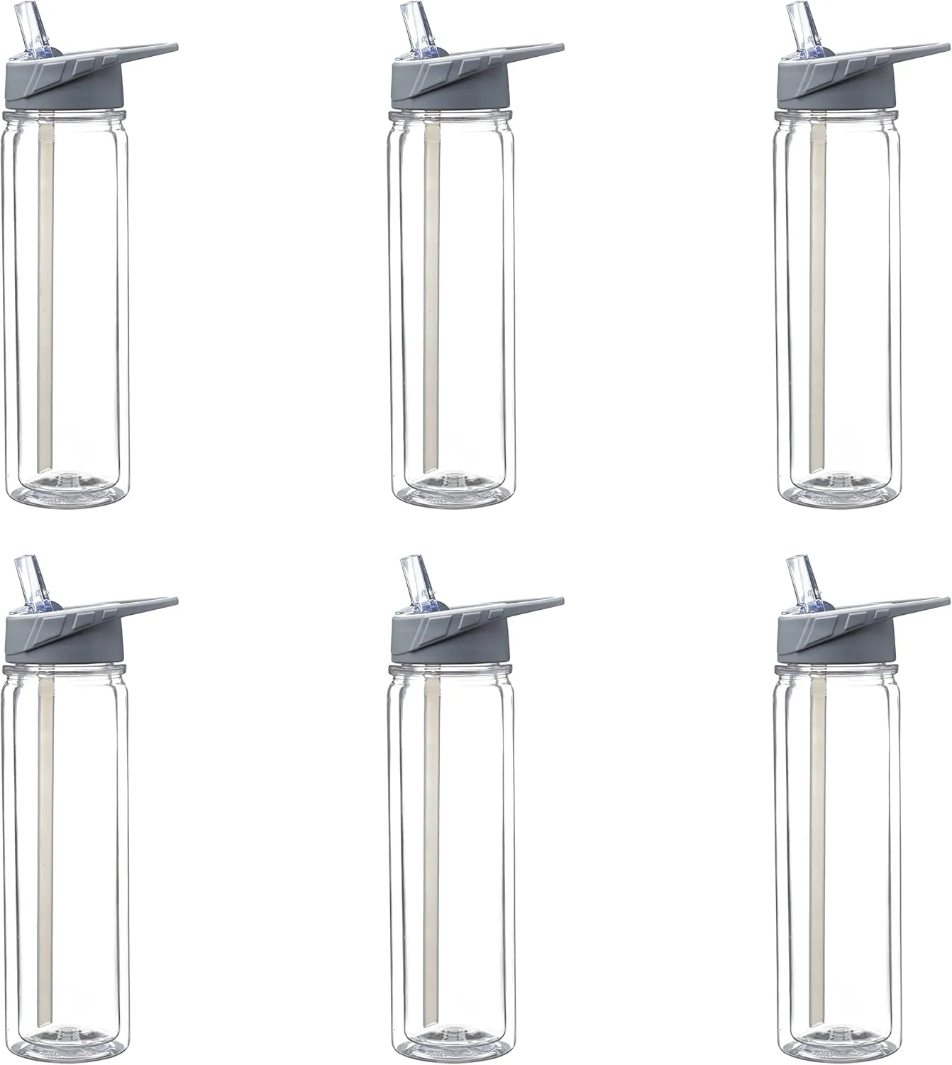 DISCOUNT PROMOS Tritan Sports Bottles with Straw 19 oz. Set of 6, Bulk Pack - Great for Gym, Hiking, Cycling, Camping, Backpacking, School - Clear