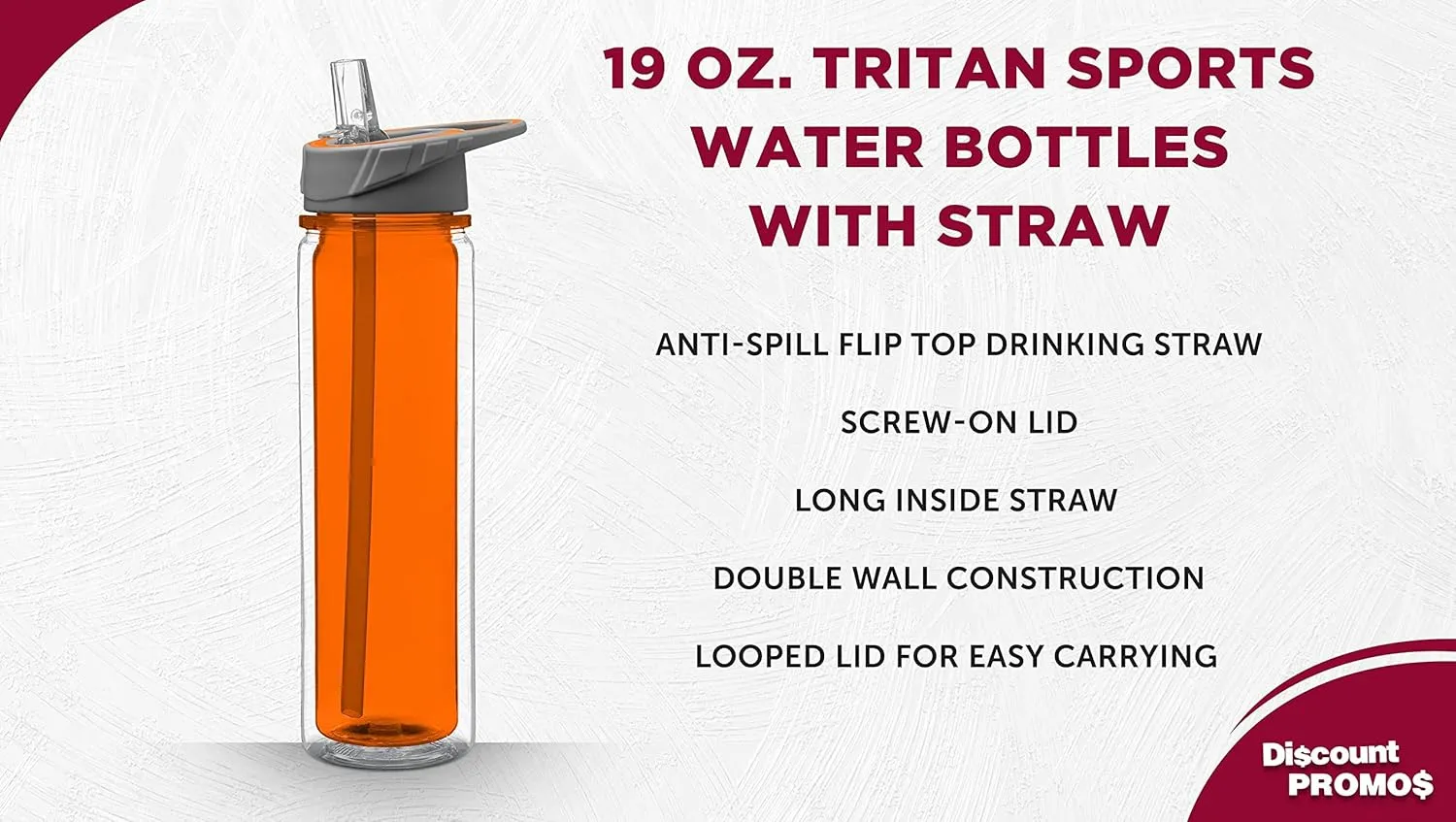 DISCOUNT PROMOS Tritan Sports Bottles with Straw 19 oz. Set of 6, Bulk Pack - Great for Gym, Hiking, Cycling, Camping, Backpacking, School - Orange