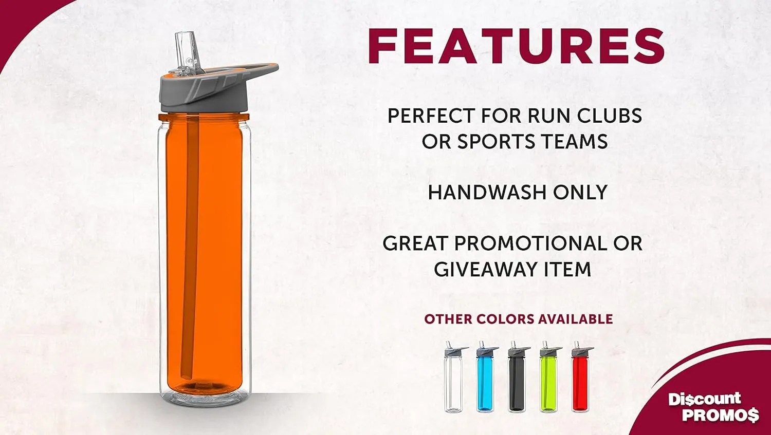 DISCOUNT PROMOS Tritan Sports Bottles with Straw 19 oz. Set of 6, Bulk Pack - Great for Gym, Hiking, Cycling, Camping, Backpacking, School - Orange