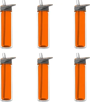 DISCOUNT PROMOS Tritan Sports Bottles with Straw 19 oz. Set of 6, Bulk Pack - Great for Gym, Hiking, Cycling, Camping, Backpacking, School - Orange