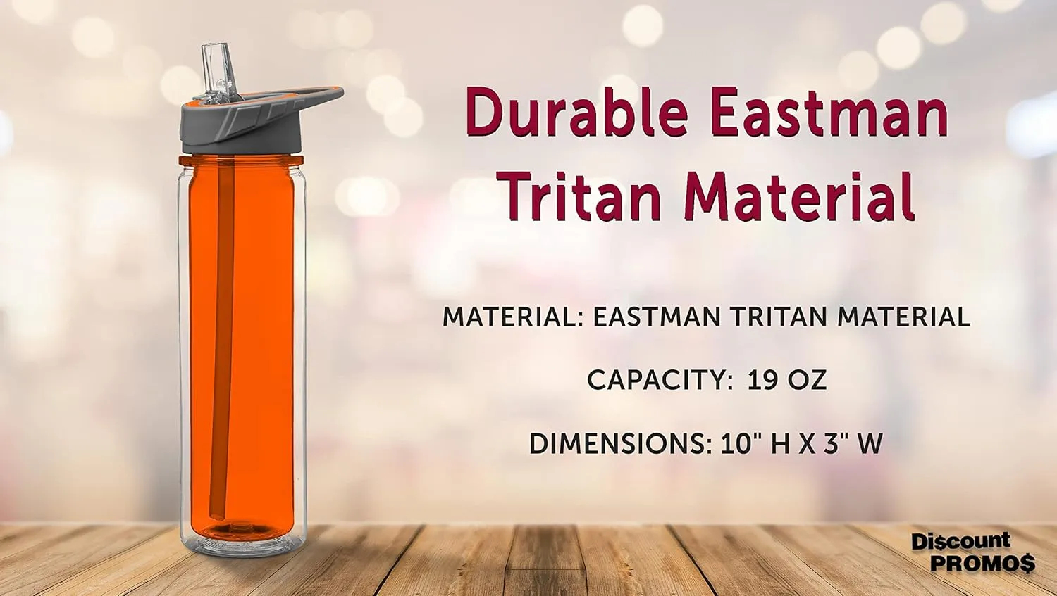 DISCOUNT PROMOS Tritan Sports Bottles with Straw 19 oz. Set of 6, Bulk Pack - Great for Gym, Hiking, Cycling, Camping, Backpacking, School - Orange
