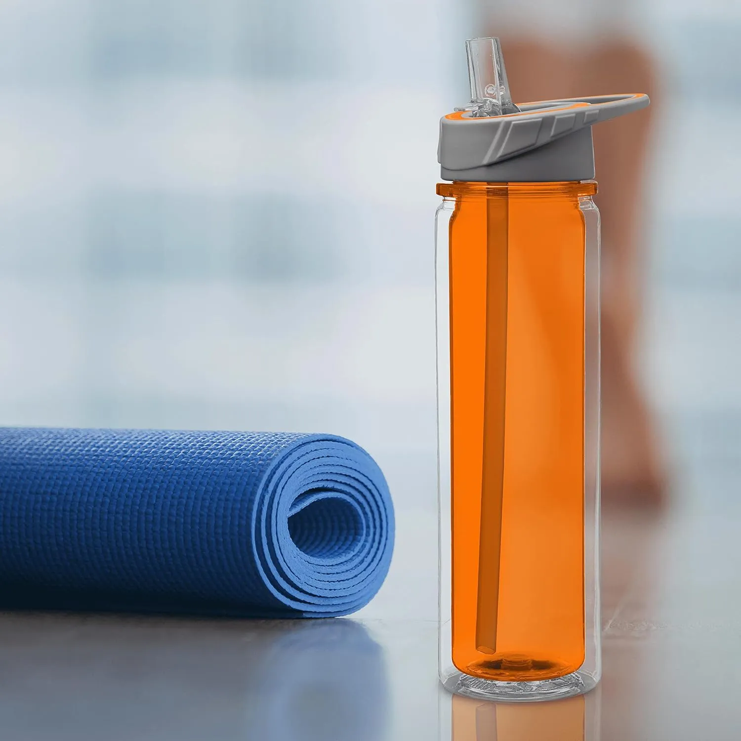 DISCOUNT PROMOS Tritan Sports Bottles with Straw 19 oz. Set of 6, Bulk Pack - Great for Gym, Hiking, Cycling, Camping, Backpacking, School - Orange