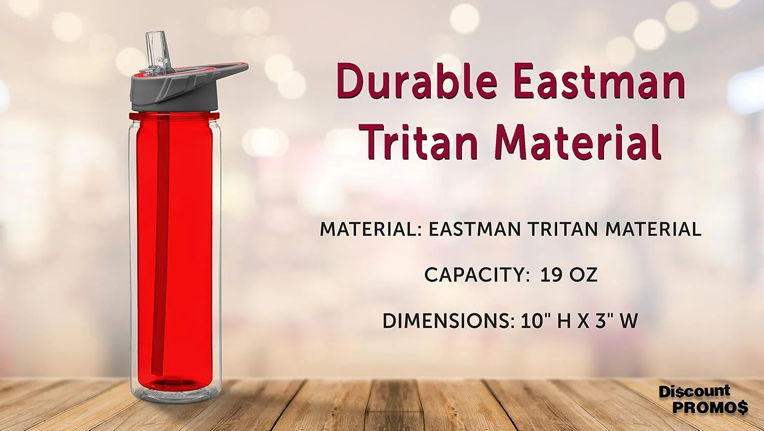 DISCOUNT PROMOS Tritan Sports Bottles with Straw 19 oz. Set of 6, Bulk Pack - Great for Gym, Hiking, Cycling, Camping, Backpacking, School - Red