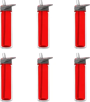 DISCOUNT PROMOS Tritan Sports Bottles with Straw 19 oz. Set of 6, Bulk Pack - Great for Gym, Hiking, Cycling, Camping, Backpacking, School - Red