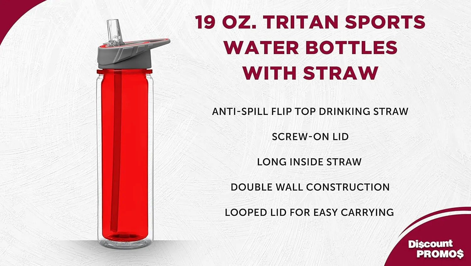 DISCOUNT PROMOS Tritan Sports Bottles with Straw 19 oz. Set of 6, Bulk Pack - Great for Gym, Hiking, Cycling, Camping, Backpacking, School - Red