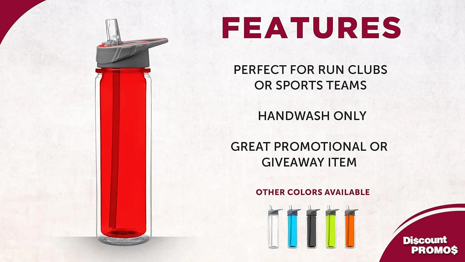 DISCOUNT PROMOS Tritan Sports Bottles with Straw 19 oz. Set of 6, Bulk Pack - Great for Gym, Hiking, Cycling, Camping, Backpacking, School - Red