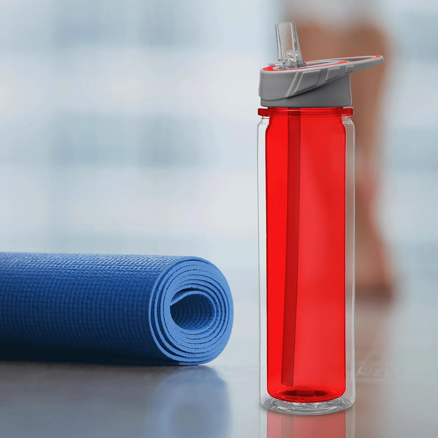 DISCOUNT PROMOS Tritan Sports Bottles with Straw 19 oz. Set of 6, Bulk Pack - Great for Gym, Hiking, Cycling, Camping, Backpacking, School - Red