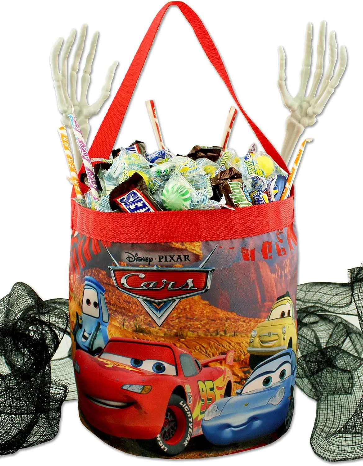 Disney Cars 3 Boys Collapsible Nylon Halloween Bucket Toy Storage Tote Bag (One Size, Red/Multi)