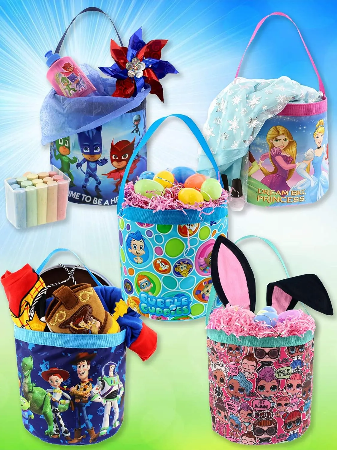 Disney Princess Girls Collapsible Nylon Gift Basket Bucket Tote Bag