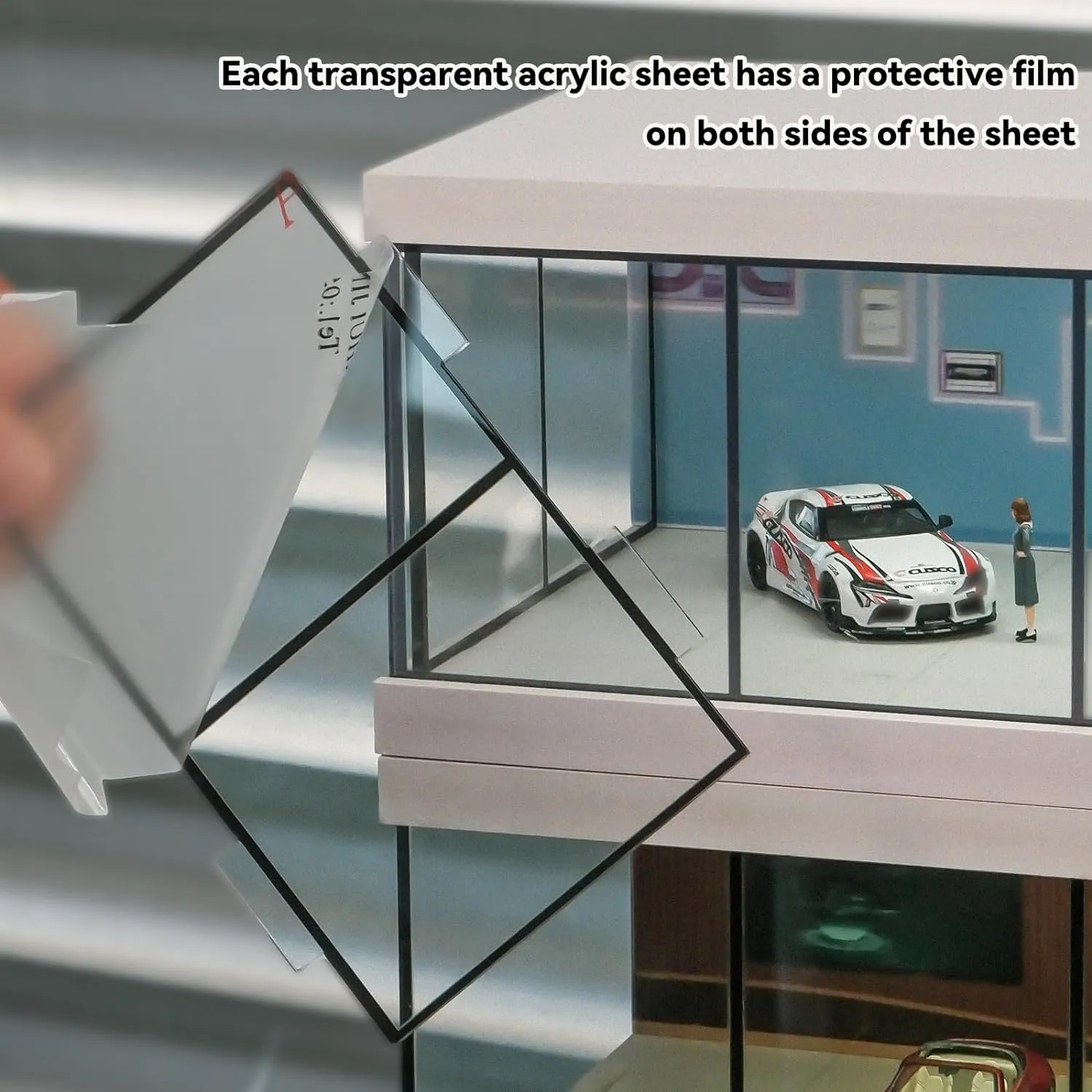 Display Case for Hot Wheels & Matchbox Cars with USB Lights,1/64 Scale Diecast Model Car Storage Car Showroom Scene Diorama Parking Garage (Black)