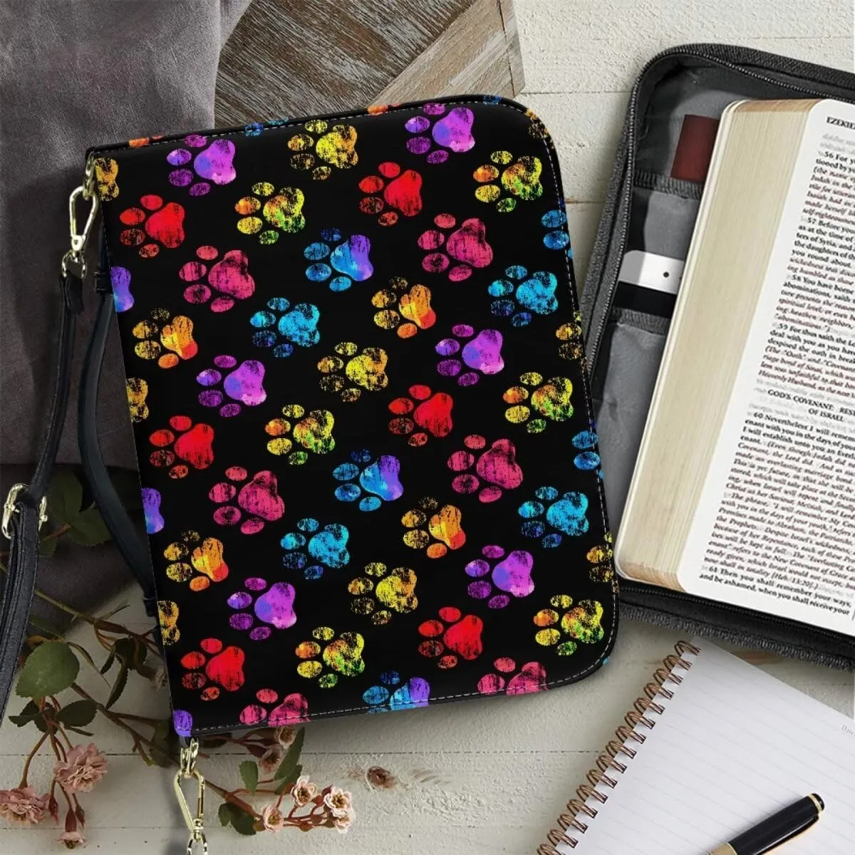 Dog Paw Bible Carrying Cover Case Large Book Protective Holder Portable Church Bag Tote Bags for Women Men