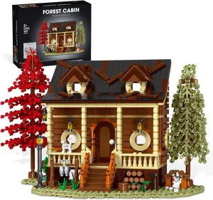 Dollox Wood Cabin Building Blocks Set with LED Lights - 1645pcs DIY Construction Forest House Building Bricks Set with Animals Educational Lodge Building Toys Crafts Gift for Adults Teens Kids