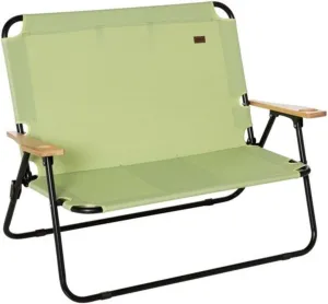 Double Deluxe Folding Camping Loveseat Chair - Heavy-Duty 352lbs Capacity, Portable 2-Person Outdoor Seat w/Cup Holders & Compact Fold, Durable Oxford Fabric for Beach, Picnic, Fishing (Green)