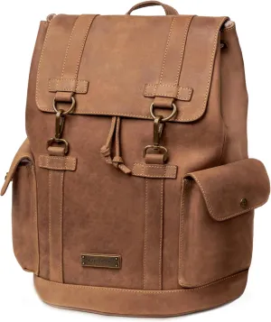 DRAKENSBERG Leather Backpack 'Bruce' Classic hiking and leisure, vintage design, 15" laptop compartment, women and men, handmade, 20L, Havana brown, DR00307