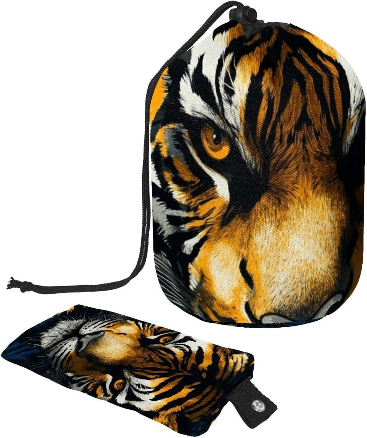 Drawstring Travel Cosmetic Bags Barrel Makeup Bag, Anger Wild Tiger Print 52 Large Toiletry Organizer Waterproof for Women