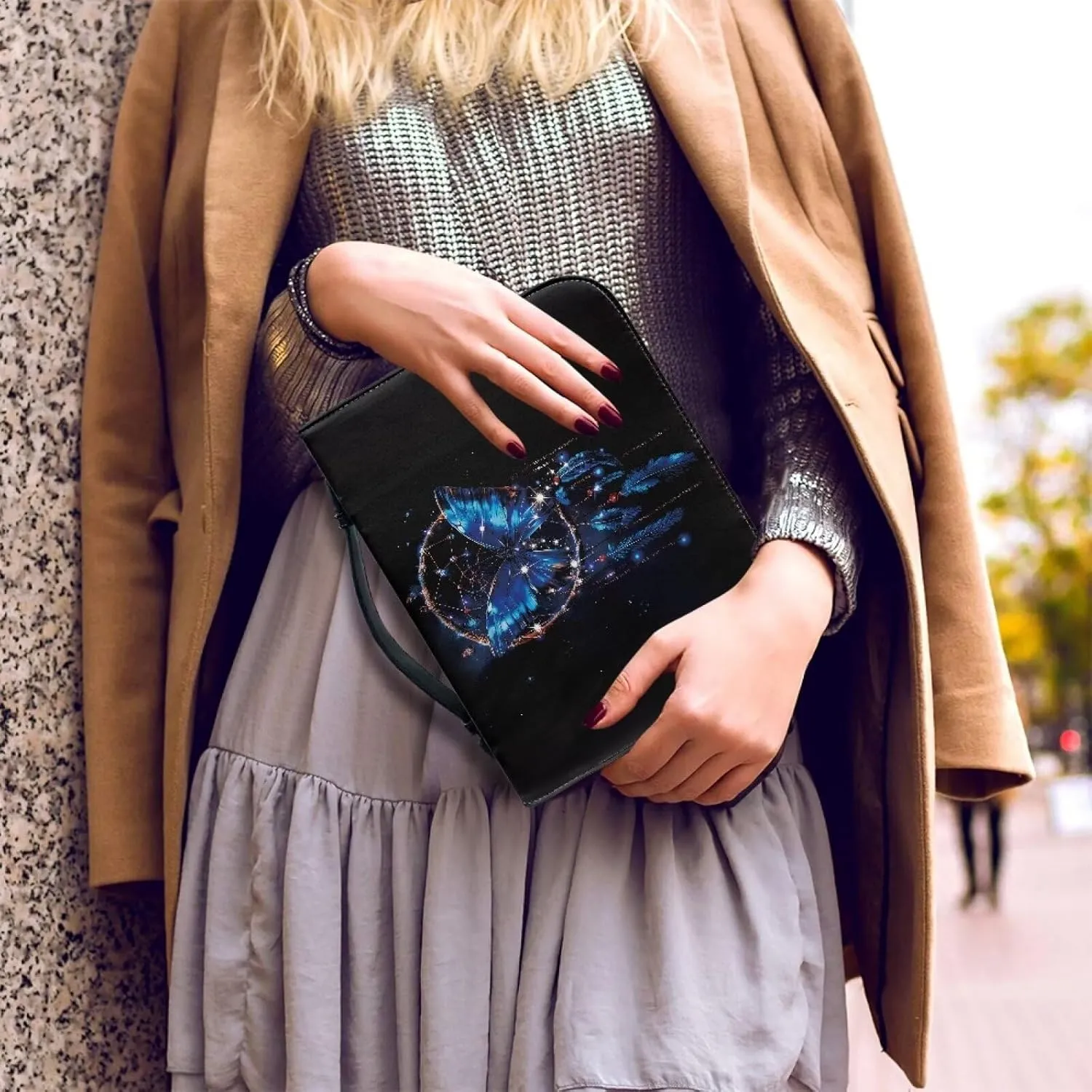 Dreamcatcher Butterfly Bible Cover Protective with Zippered Handle Worship Church Carring Bag for Women Men