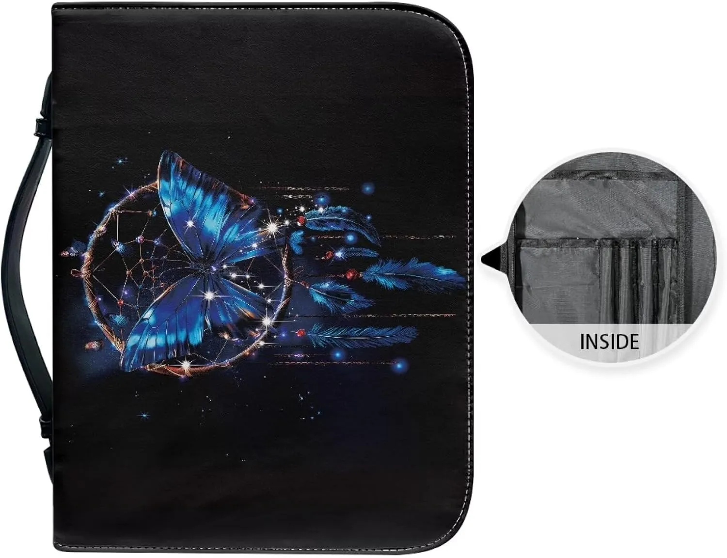 Dreamcatcher Butterfly Bible Cover Protective with Zippered Handle Worship Church Carring Bag for Women Men