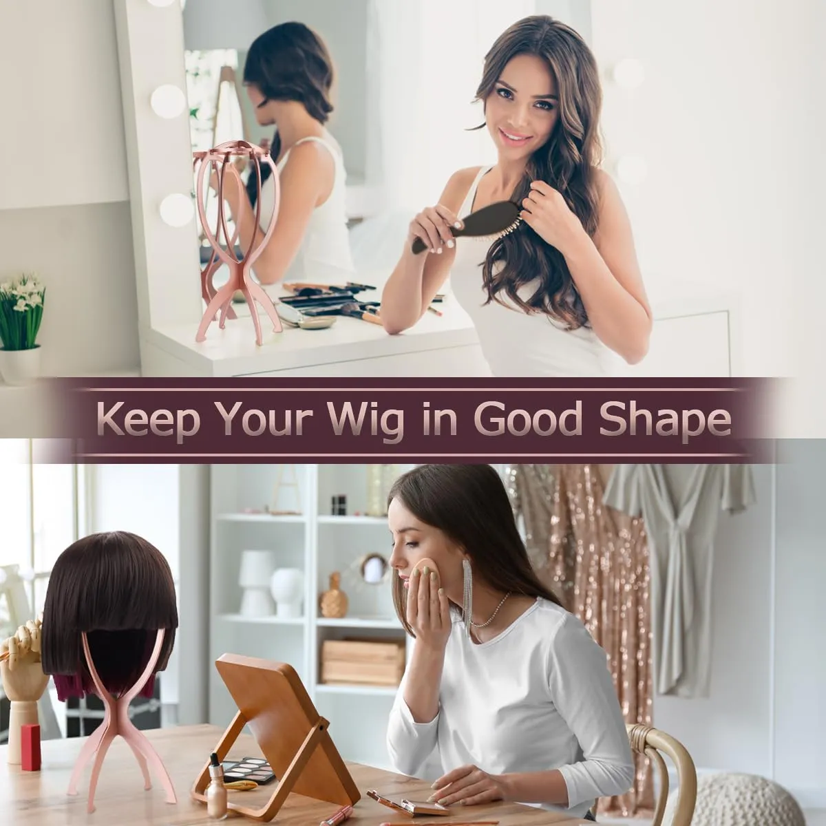 Dreamlover Wig Head Stand for Wigs, Rose Gold, 3 Packs
