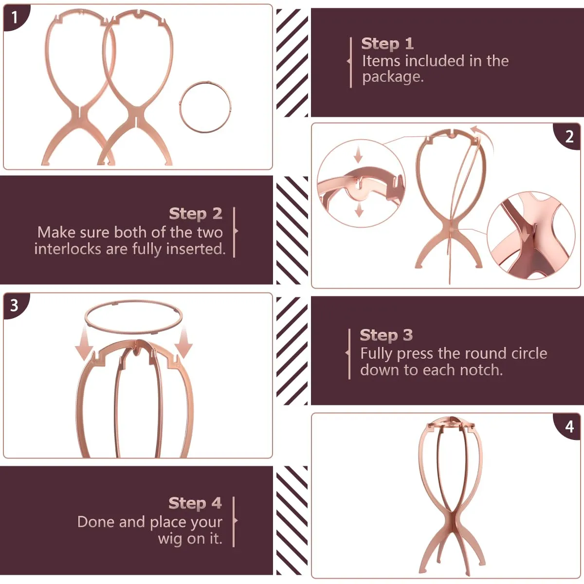Dreamlover Wig Head Stand for Wigs, Rose Gold, 3 Packs