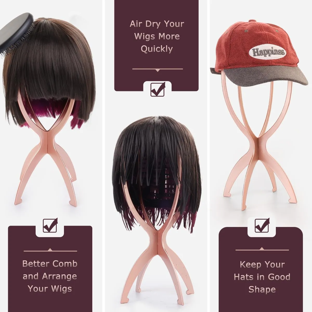 Dreamlover Wig Head Stand for Wigs, Rose Gold, 3 Packs