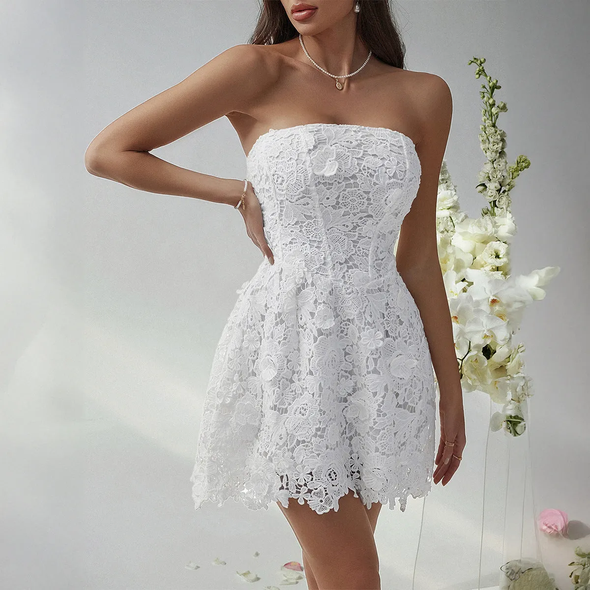 Dress Slim Dress Color Solid Express delivery Short Clothing Top Women Fit Evening Tube Summer Sexy Embroidered Spring Quality-assured