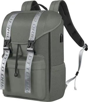 DTTO Travel Laptop Backpack, Water Resistant Backpack with USB Charging Port, Anti-Theft Flap Vintage College Computer Backpack Business Work Bag Fits 15.6 Inch Notebook for Men, 23L Grey
