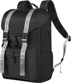 DTTO Travel Laptop Backpack, Water Resistant Backpack with USB Charging Port, Anti-Theft Flap Vintage College Computer Backpack Business Work Bag Fits 15.6 Inch Notebook for Men and Women, 23L Black