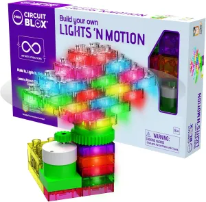 E-Blox Building Blocks STEM Circuit Kit, Build Your Own Lights ‘N Motion, Light & Rotating Capabilities, Infinite Science Creations, Birthday Gift, Boys, Girls, 5 