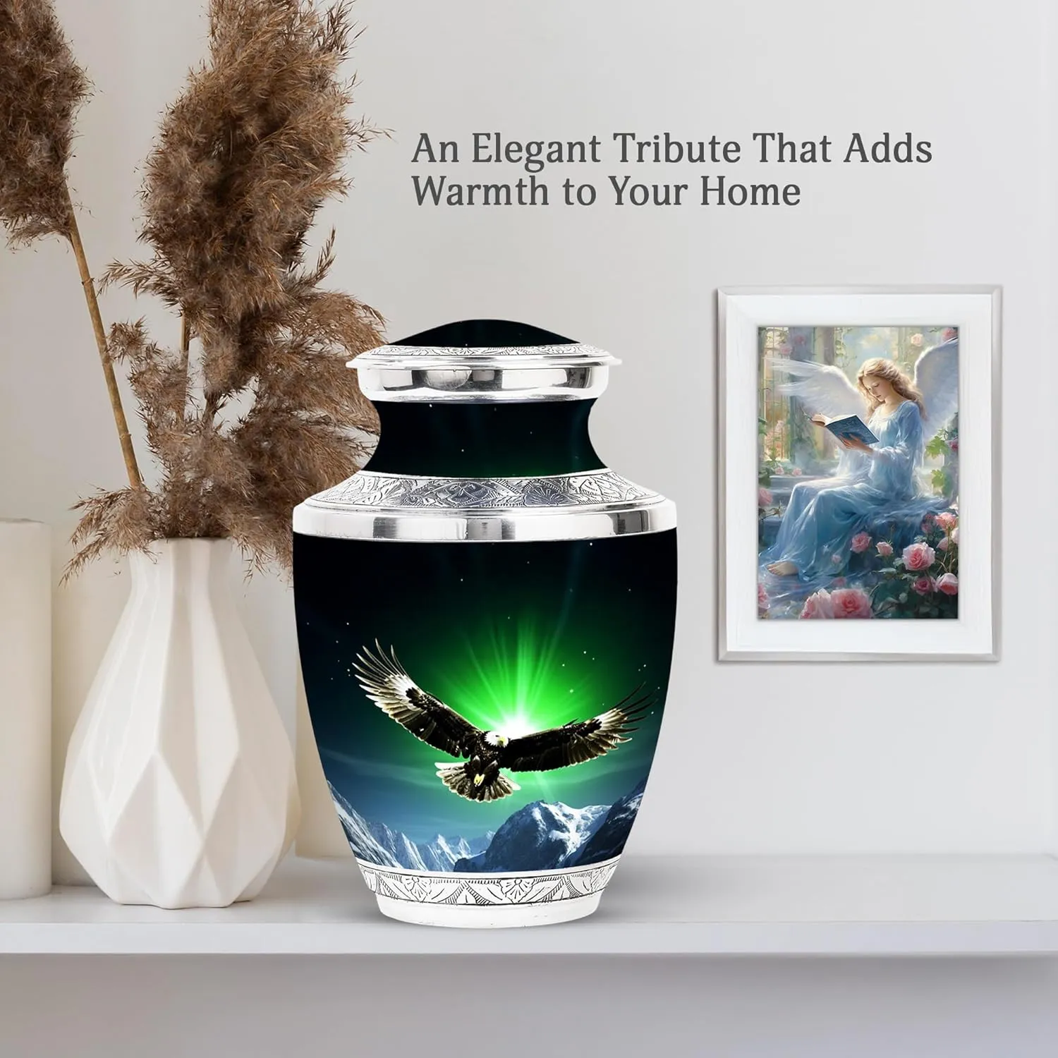 Eagle in Northern Lights - 10" Extra Large Urn - Northern Lights Urn with Eagle - Burial Urns for Cremated Remains, Cremation Urns - Ash Holders for Human Ashes (with Bag)