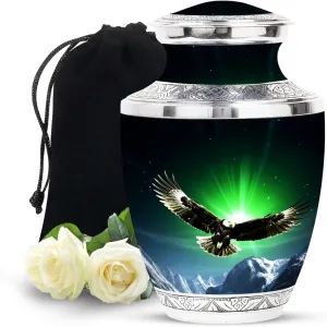 Eagle in Northern Lights - 10" Extra Large Urn - Northern Lights Urn with Eagle - Burial Urns for Cremated Remains, Cremation Urns - Ash Holders for Human Ashes (with Bag)