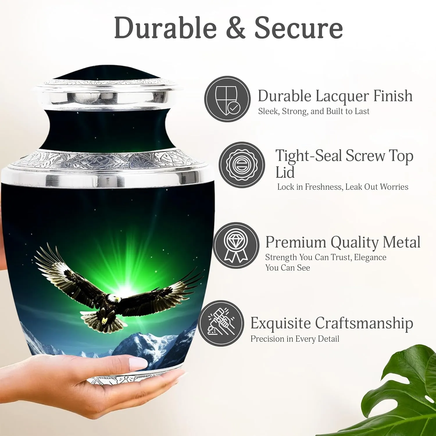 Eagle in Northern Lights - 10" Extra Large Urn - Northern Lights Urn with Eagle - Burial Urns for Cremated Remains, Cremation Urns - Ash Holders for Human Ashes (with Bag)