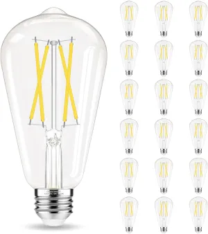 Edison Bulbs 60 watt LED, E26 Bulb Non-Dimmable, Cool White 4000K, ST58 Vintage Light Bulbs, 90  CRI, 6W 600LM, E26 Medium Base, Clear Glass, 18 Pack
