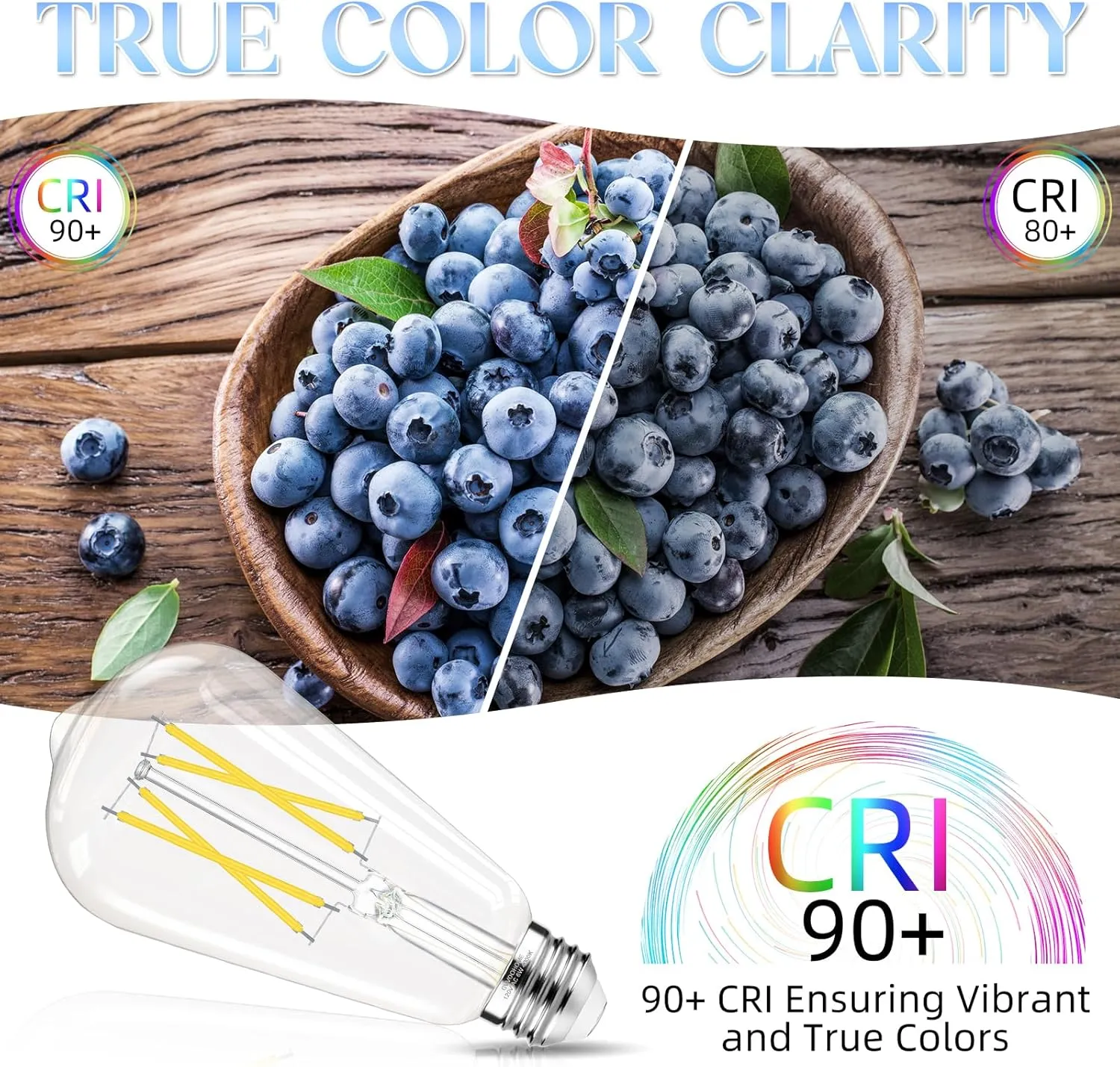 Edison Bulbs 60 watt LED, E26 Bulb Non-Dimmable, Cool White 4000K, ST58 Vintage Light Bulbs, 90  CRI, 6W 600LM, E26 Medium Base, Clear Glass, 18 Pack