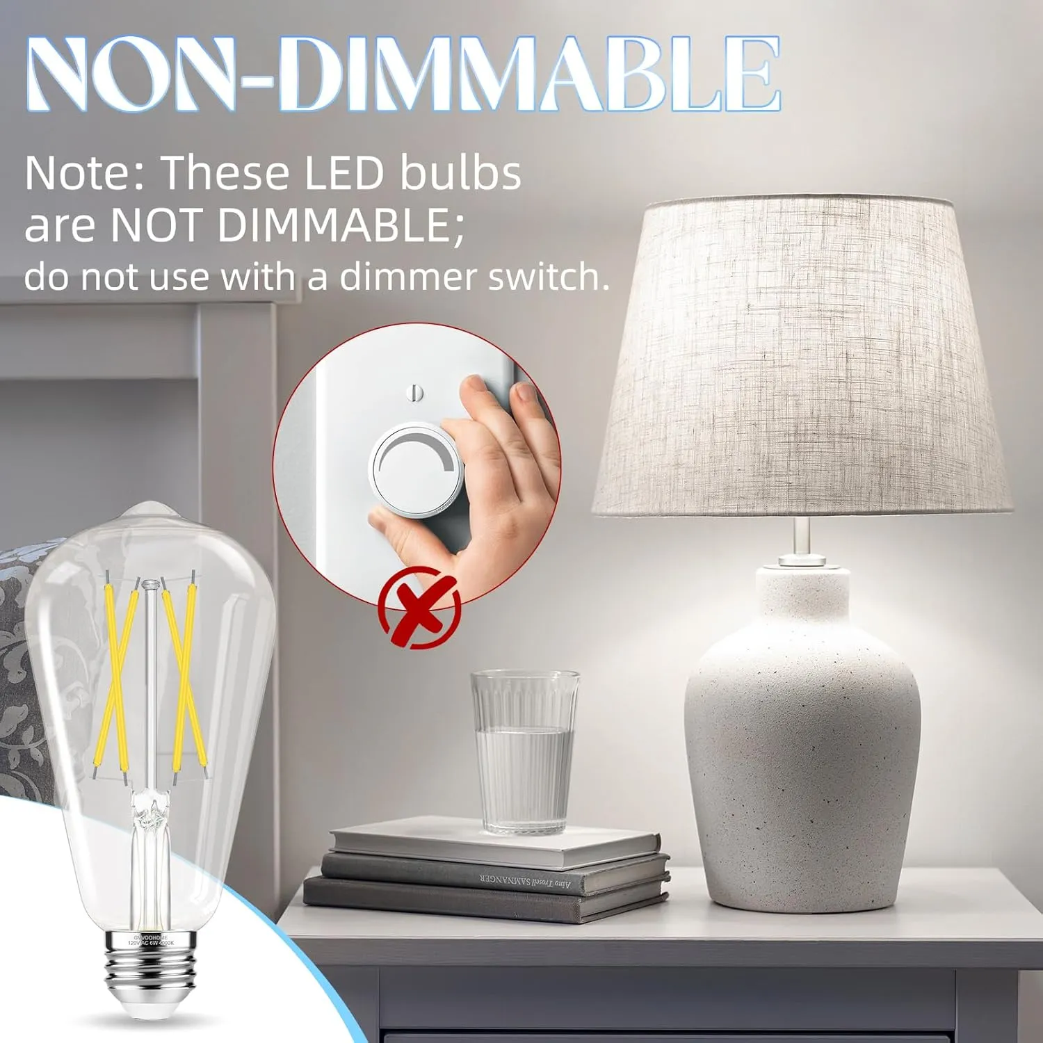 Edison Bulbs 60 watt LED, E26 Bulb Non-Dimmable, Cool White 4000K, ST58 Vintage Light Bulbs, 90  CRI, 6W 600LM, E26 Medium Base, Clear Glass, 18 Pack