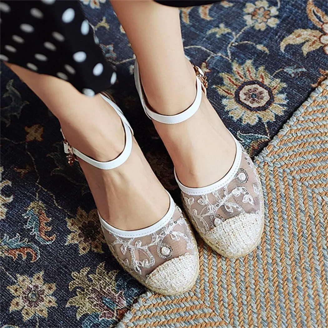 Elbslutt Women's Espadrille Wedge Slingback Sandals Platform Lace Closed Toe Embroidery Ankle Strap Pumps