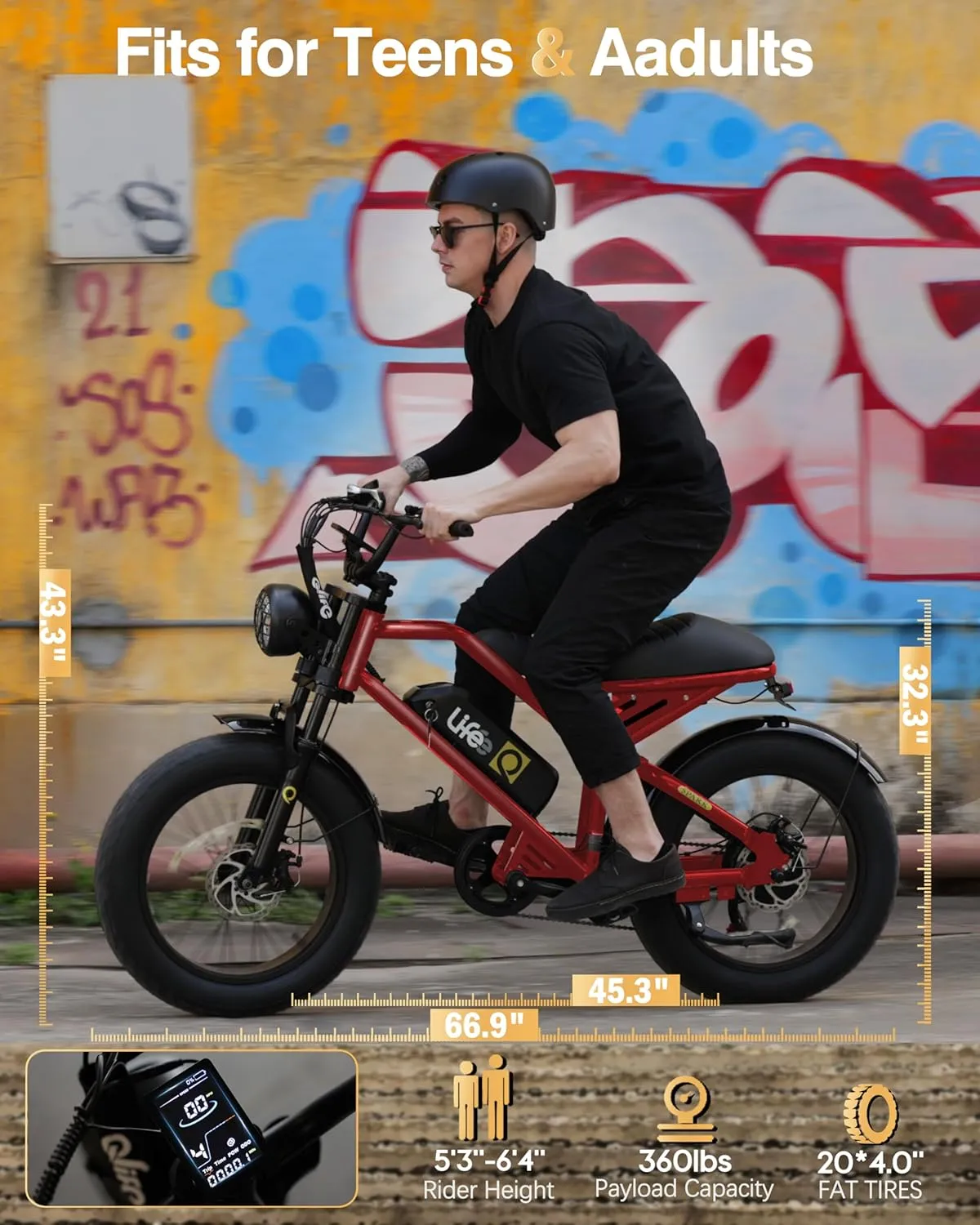 Electric Bike for Adults-1500W Peak Motor 20" Fat Tires 28MPH(Unlock to 35MPH) EBike Moped, 624-1248Wh Removable Battery Bicycle, with Dual Suspension & Brakes Motorcycle, 7-Speed,Spark