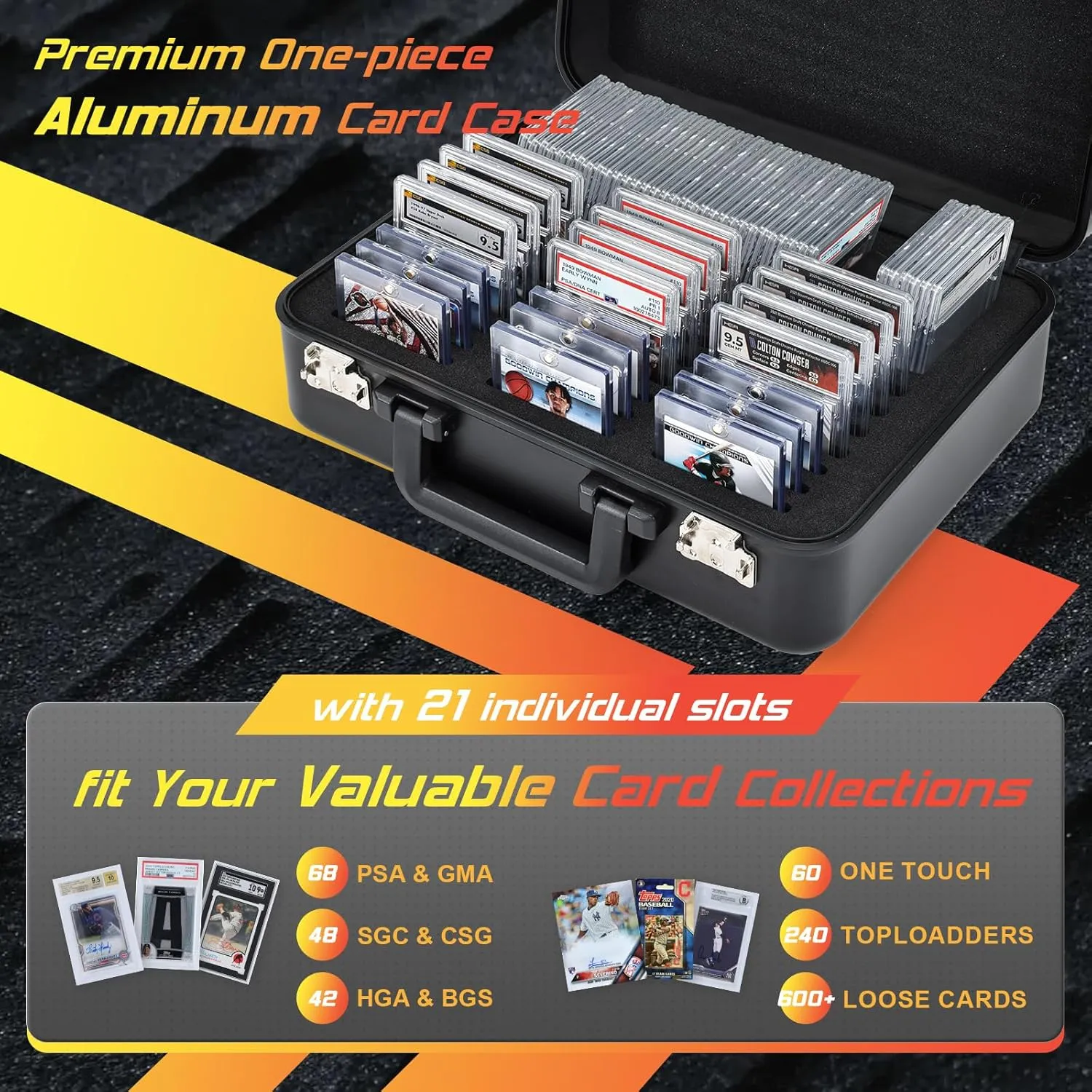 Elite Graded Card Storage Case - Professional Aluminum Travel Vault with 21 Individual Slots, TSA-Approved Locks, and Premium Protection Box for PSA Slabs & Trading Cards