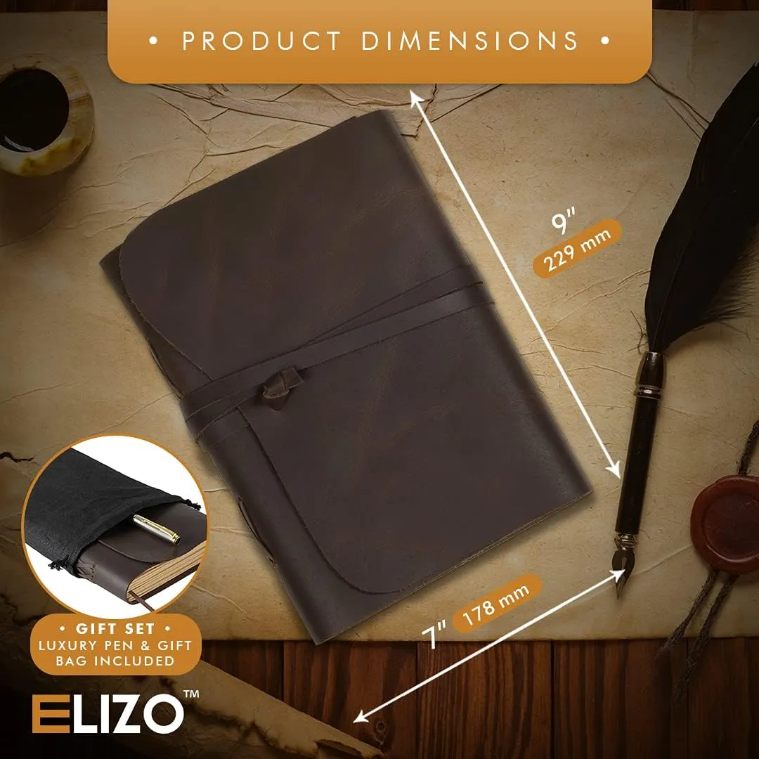 ELIZO Leather Journal Notebook Leather Bound Journal for Men - 7x9 Refillable Leather journal with Lined Pages - Writing Journals for Women - Large Travel Journal Diary Pen Gift Set