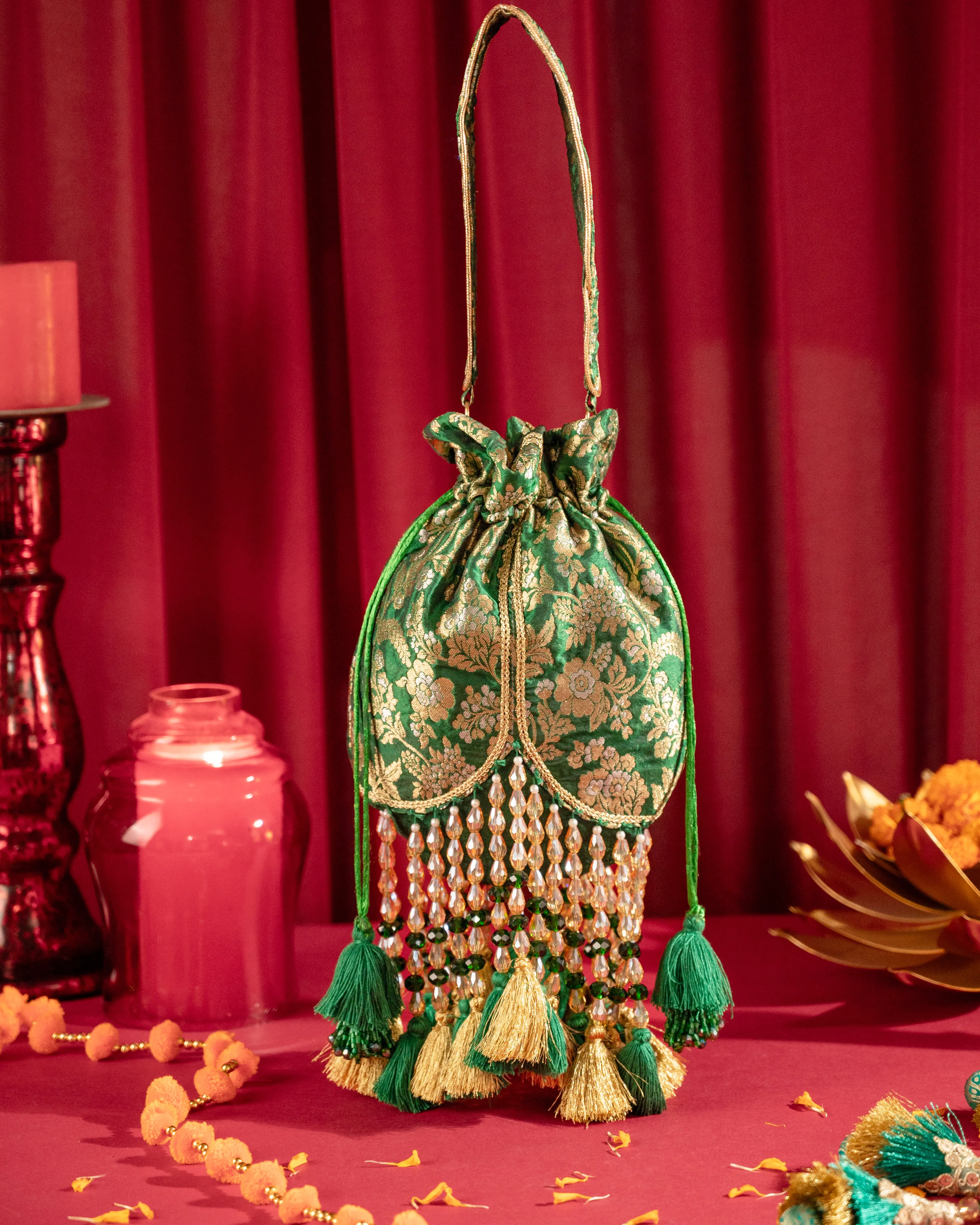 Emerald Green Meera Tasseled Potli