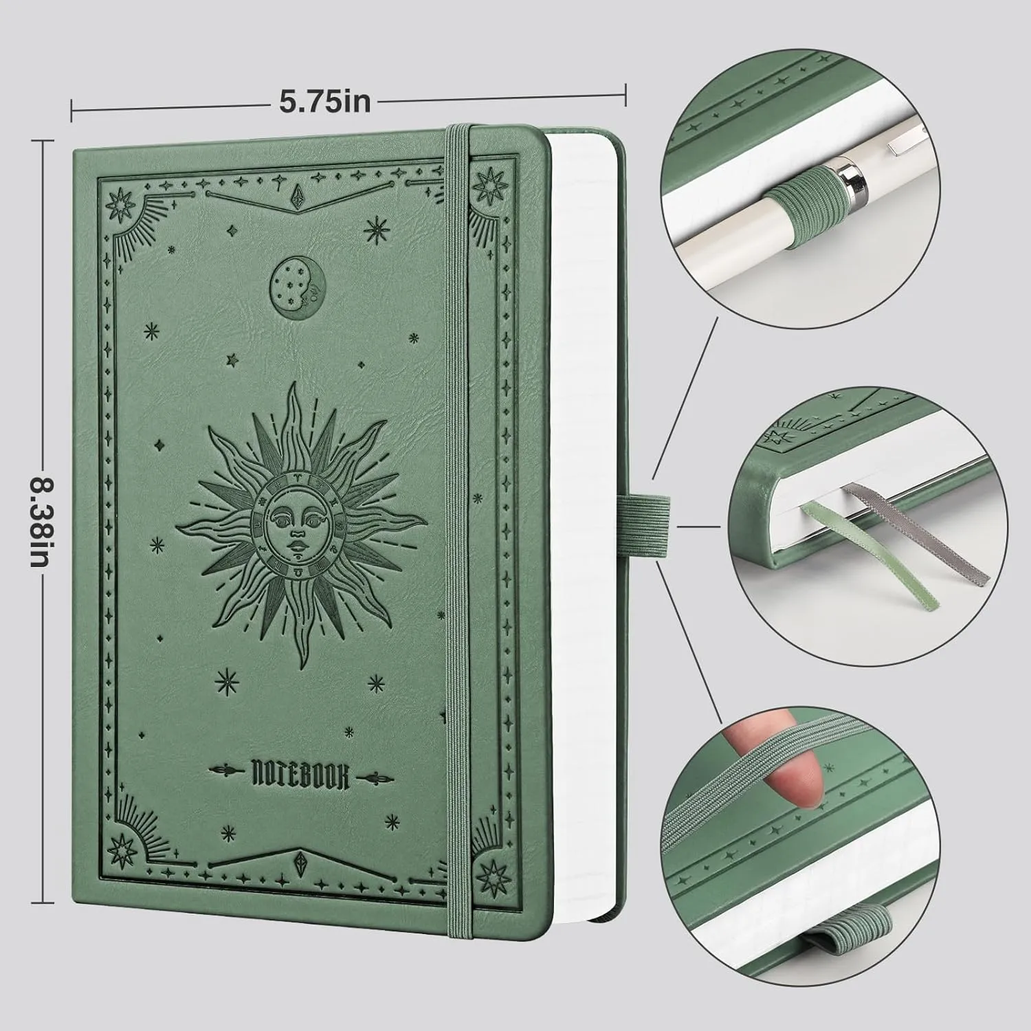 EMSHOI Blank Notebook Journal - 320 Pages, 100gsm Thick Paper, A5 Hardcover Leather, Art Sketchbook for Drawing, Unlined, Plain Sketch Book for Women Men Work Writing, 5.75 X 8.38, Green