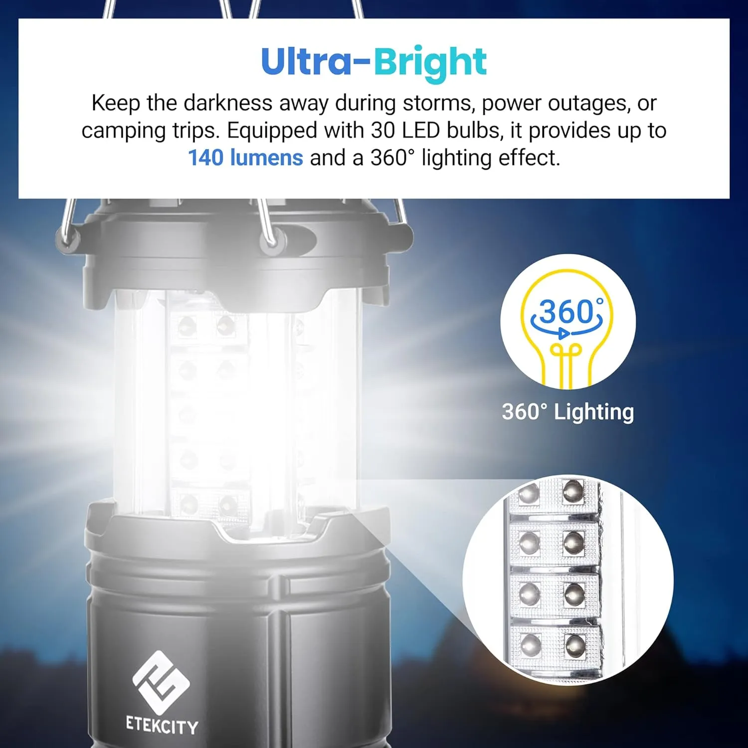 Energizer LED Headlamp PRO (2-Pack), IPX4 Water Resistant Headlamps & Etekcity Camping Lantern for Power Outages, Emergency Camping Lights